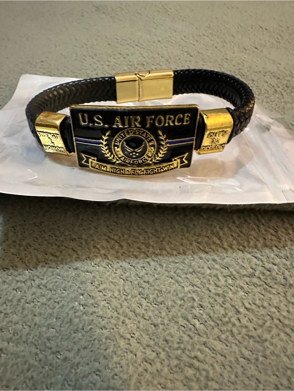 U.S. Air Force Black & Gold Leather Braided Bracelet
